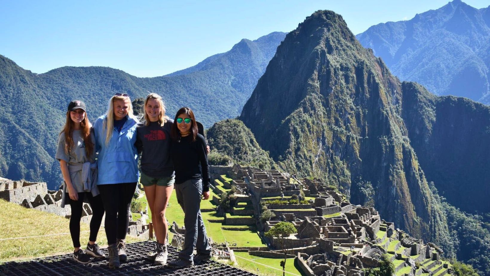 Australian university students visit Machu Picchu, Peru.