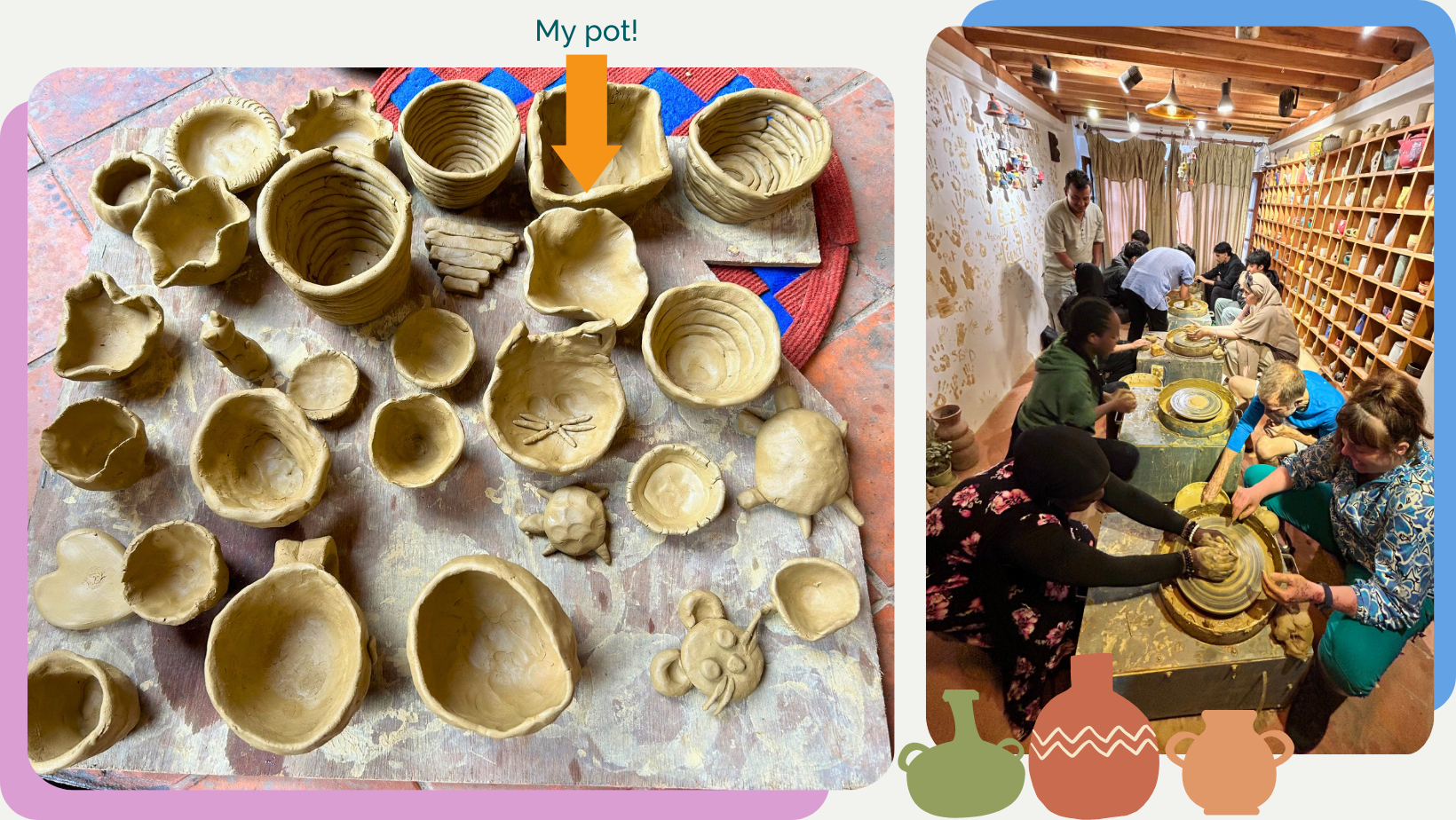 University students participating in pottery lessons in Nepal as part of Global Citizen program