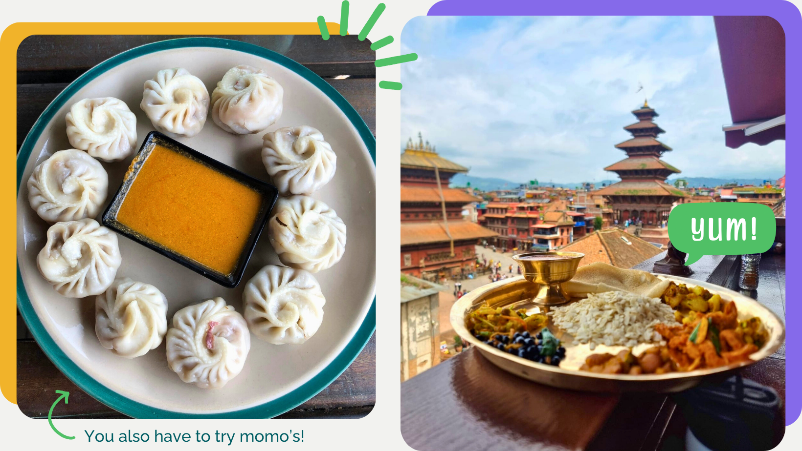 University students eating dal bhat in Durbar Square, Nepal as part of cultural immersion activities